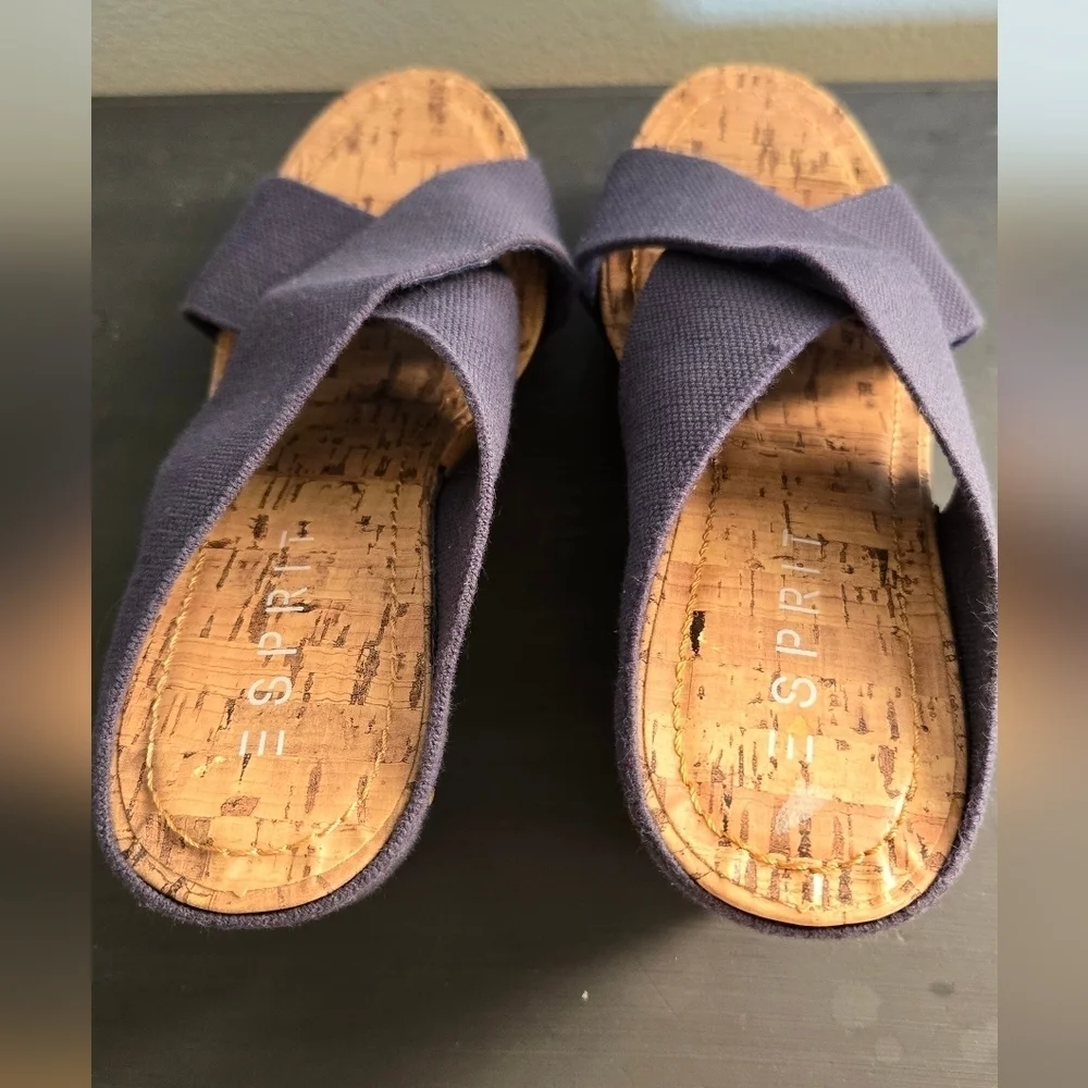 Espirit Oceane Navy Wedge Sandals Size 7